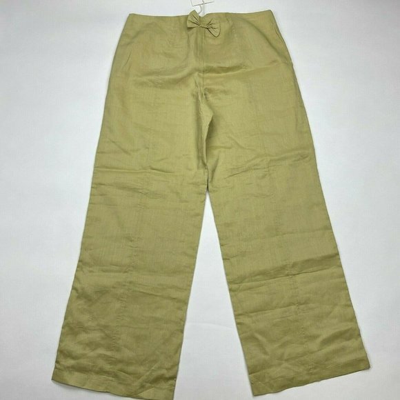 ACROSS Lined Wide Leg Linen‎ Pants Bow Back Zip Closure Green Women XXL NWT $110 - Picture 1 of 11